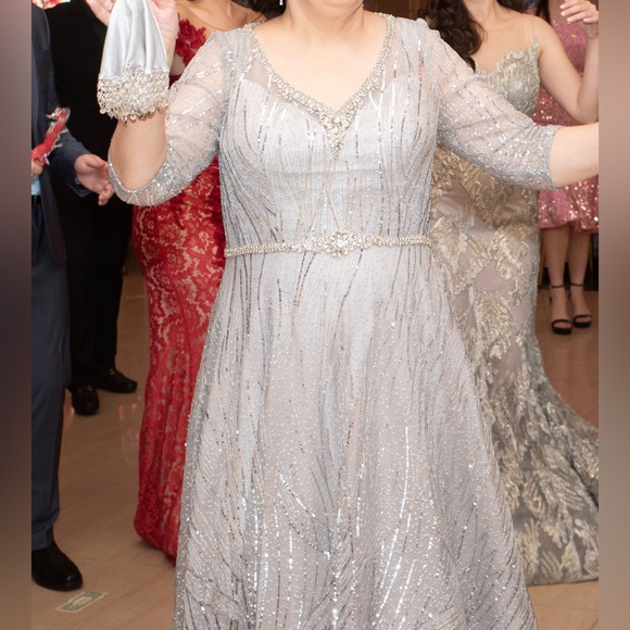 Silver Beaded Evening Gown | Size 14 | Worn Once | Elegant Formal Dress - Picture 1 of 6